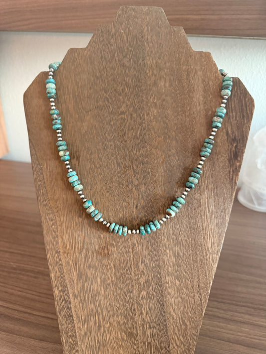 21 Inch Authentic Turquoise and Sterling Silver Pearl Necklace