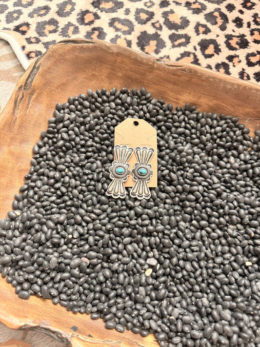 Turquoise Silver Flower Earrings