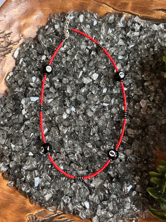 Red 8 Ball Beaded Necklace