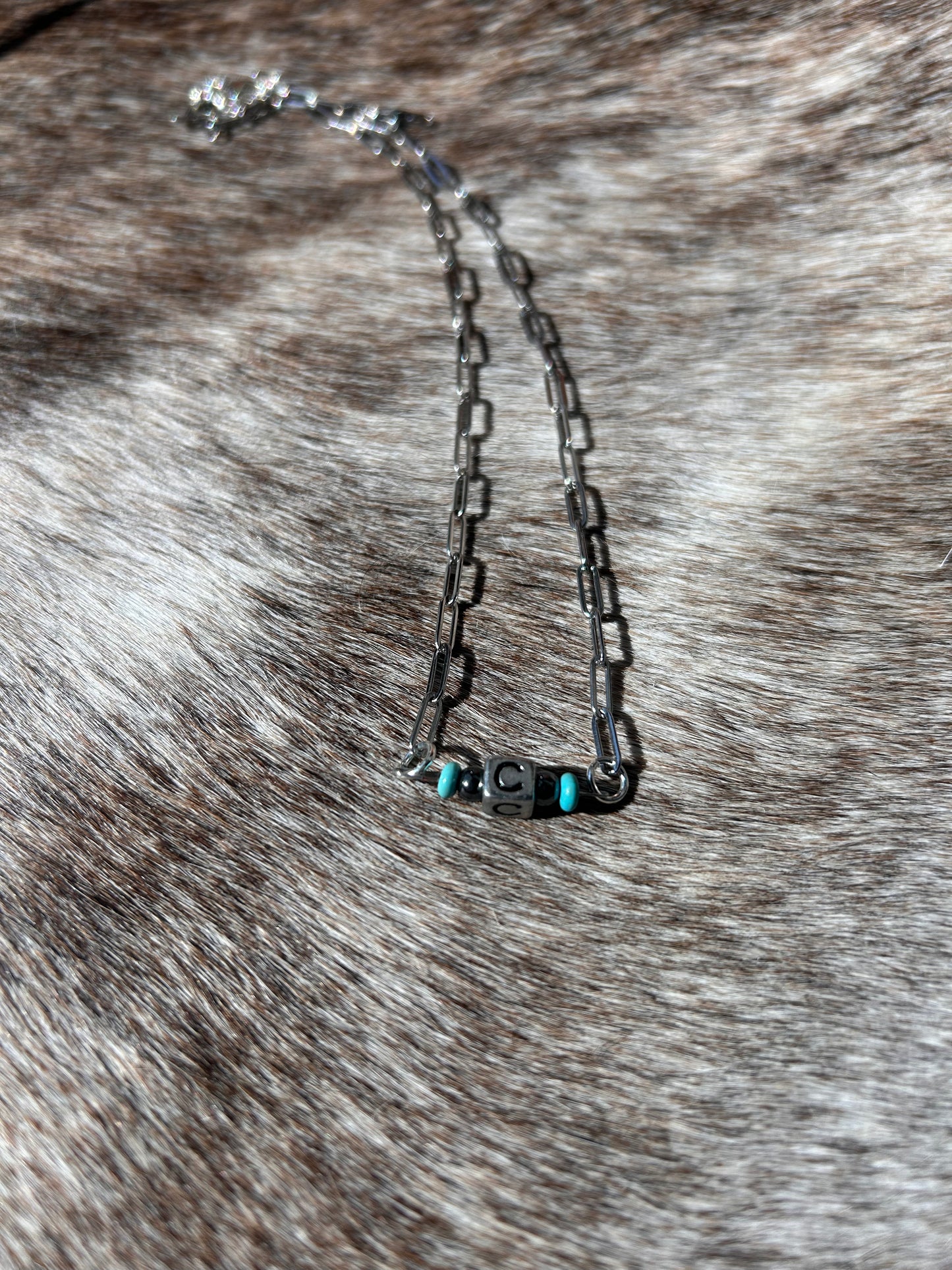 Initial Square Necklace with Turquoise