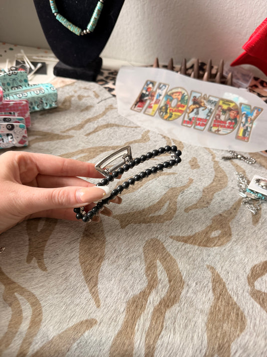 Black Beaded Claw Clip