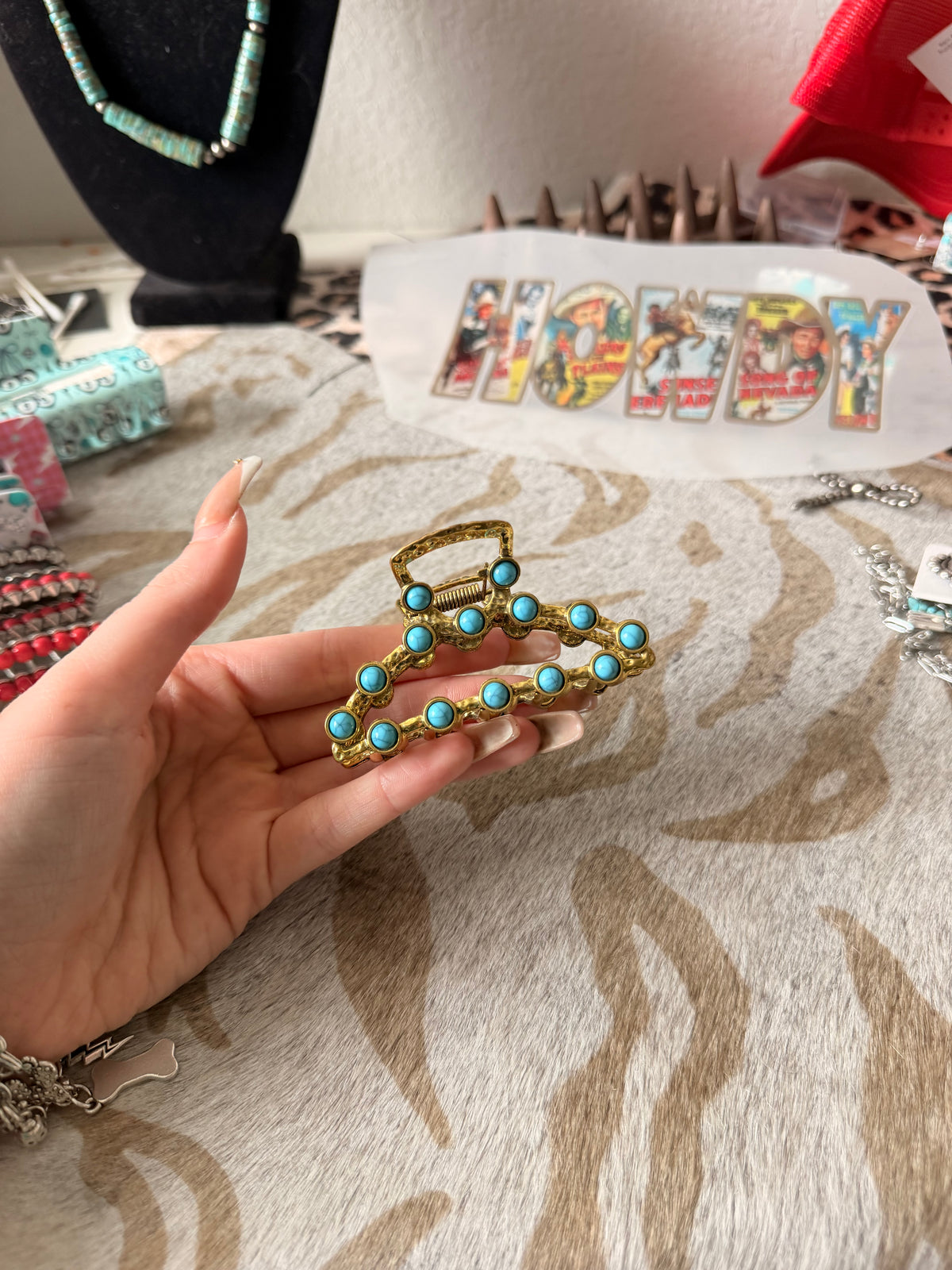 Gold and Turquoise Claw Clip