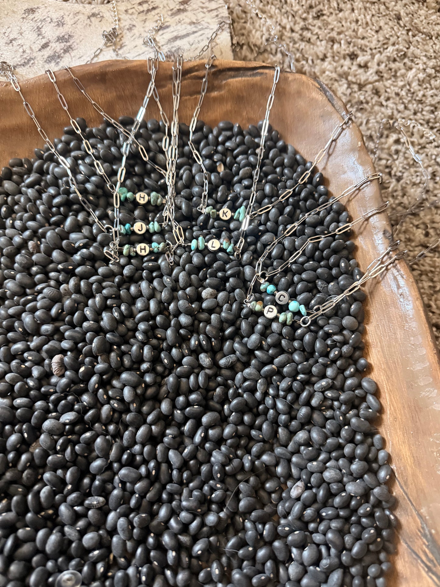 Turquoise and Initials Necklace