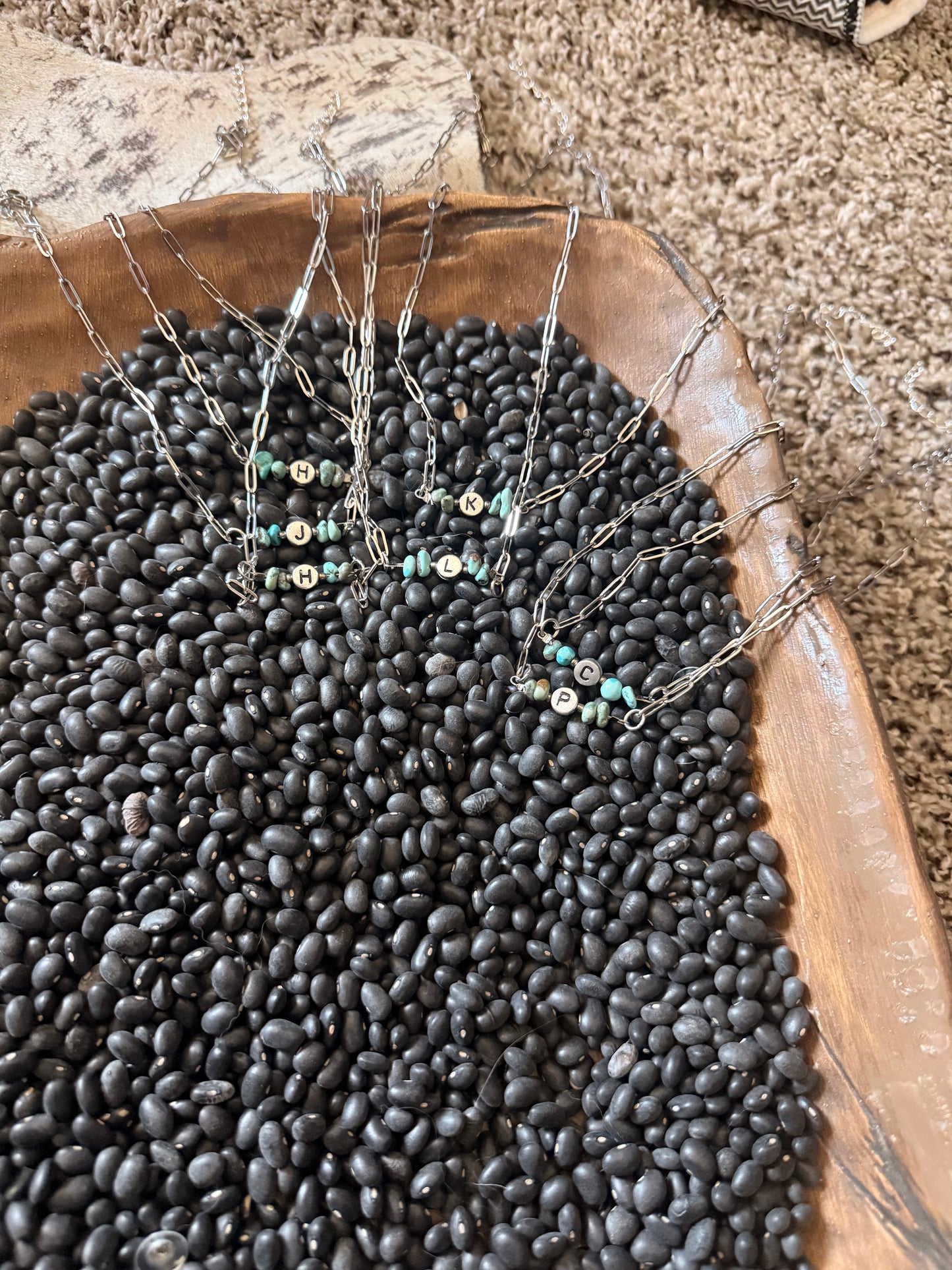 Turquoise and Initials Necklace