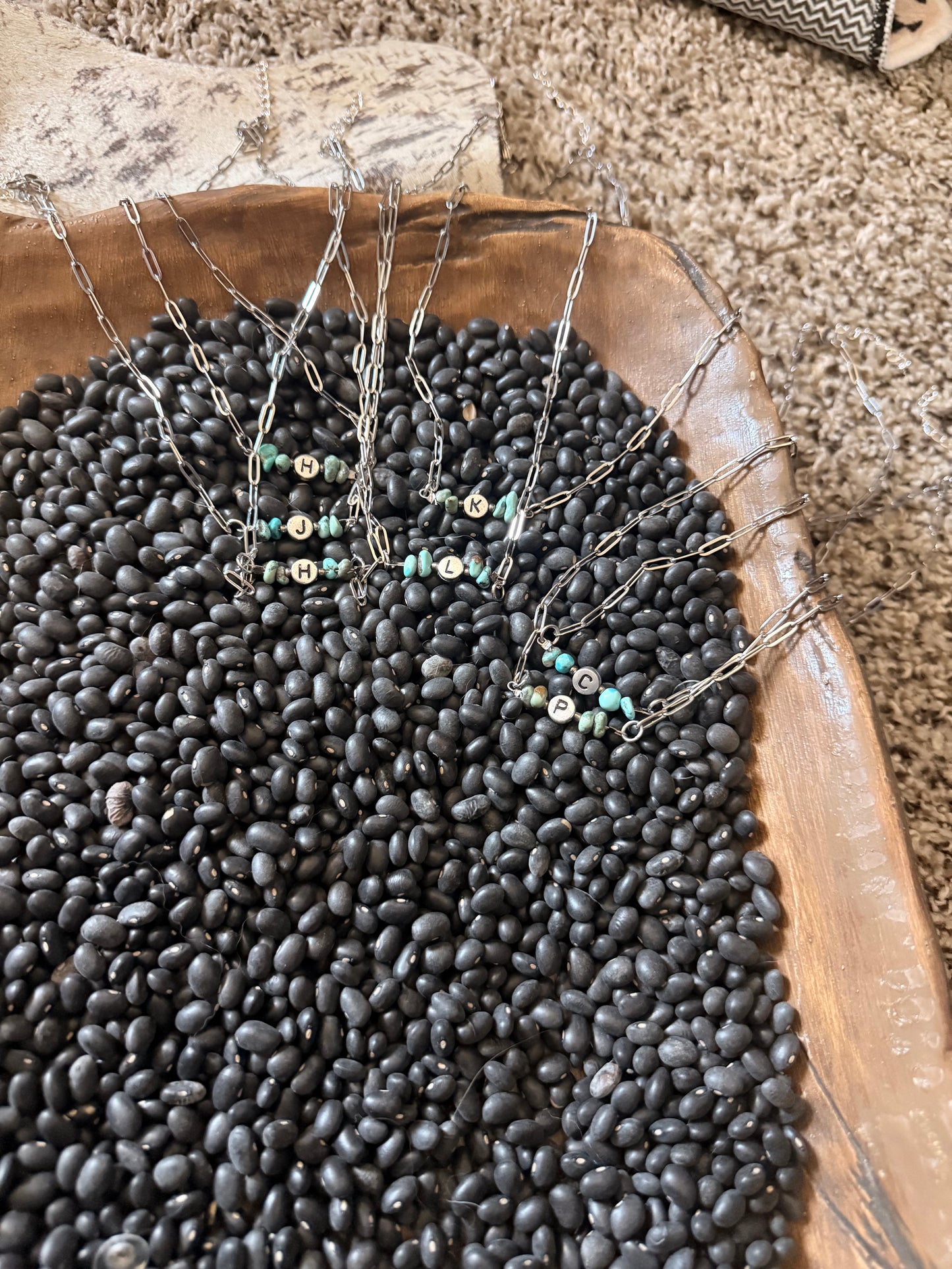 Turquoise and Initials Necklace