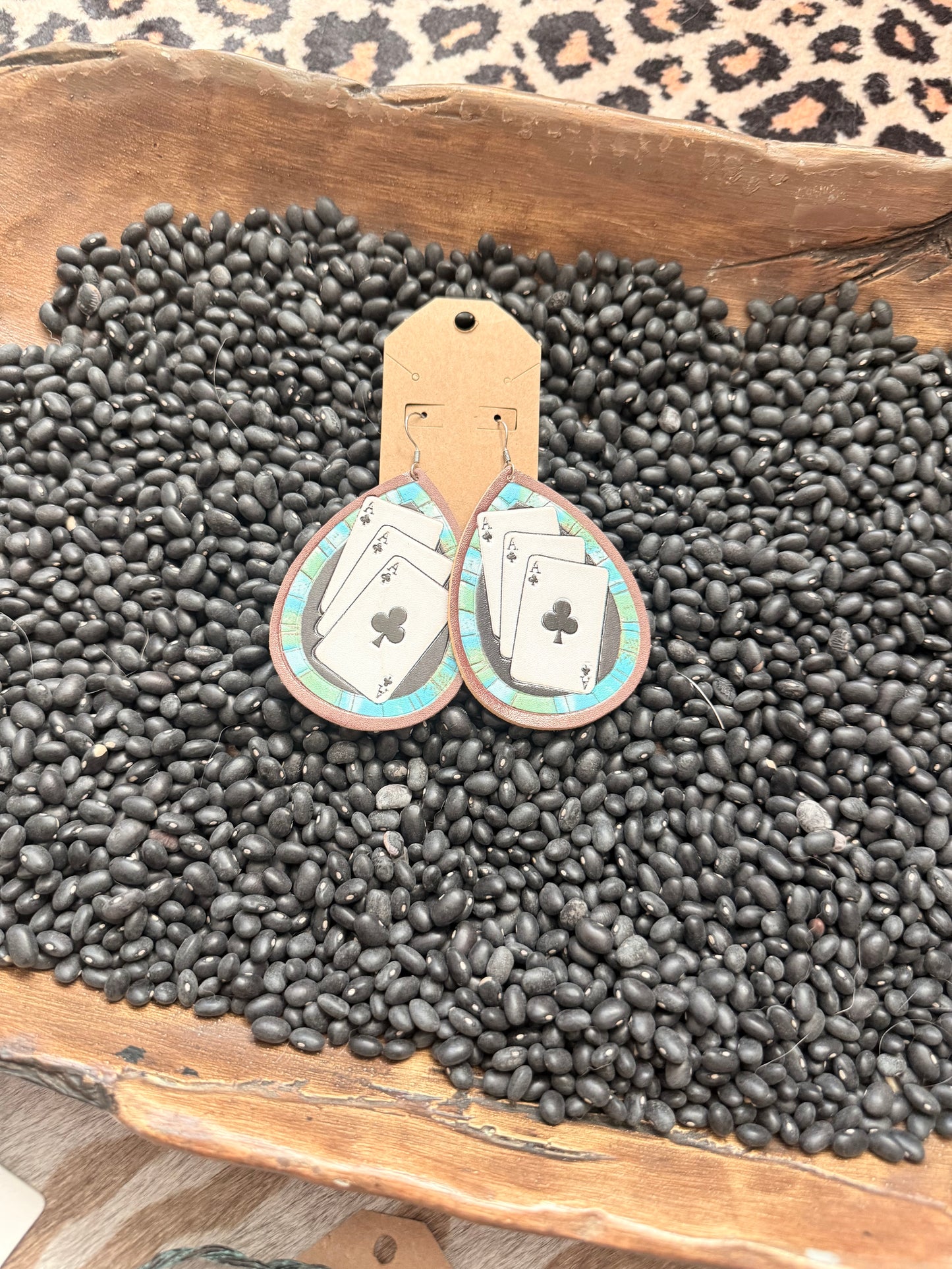 Leather Card Earrings (Black)