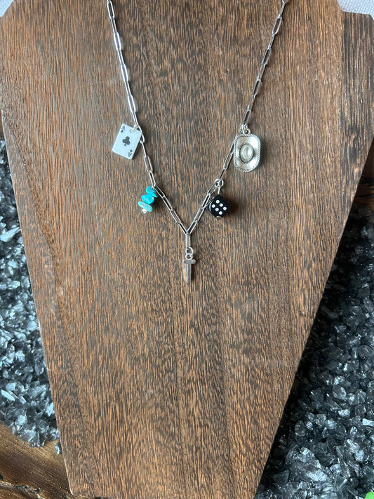 Initial and Turquoise Charm Necklace