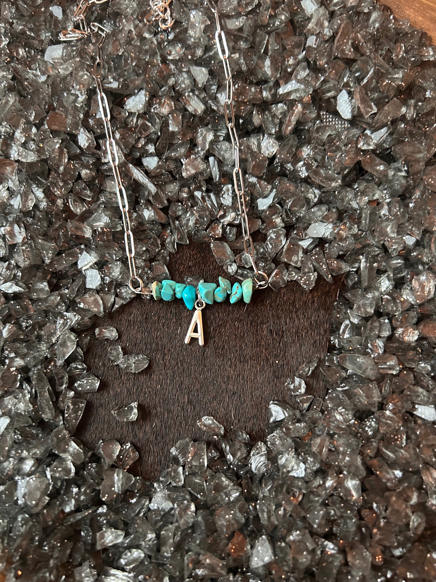 Turquoise Stone and Initial Necklace