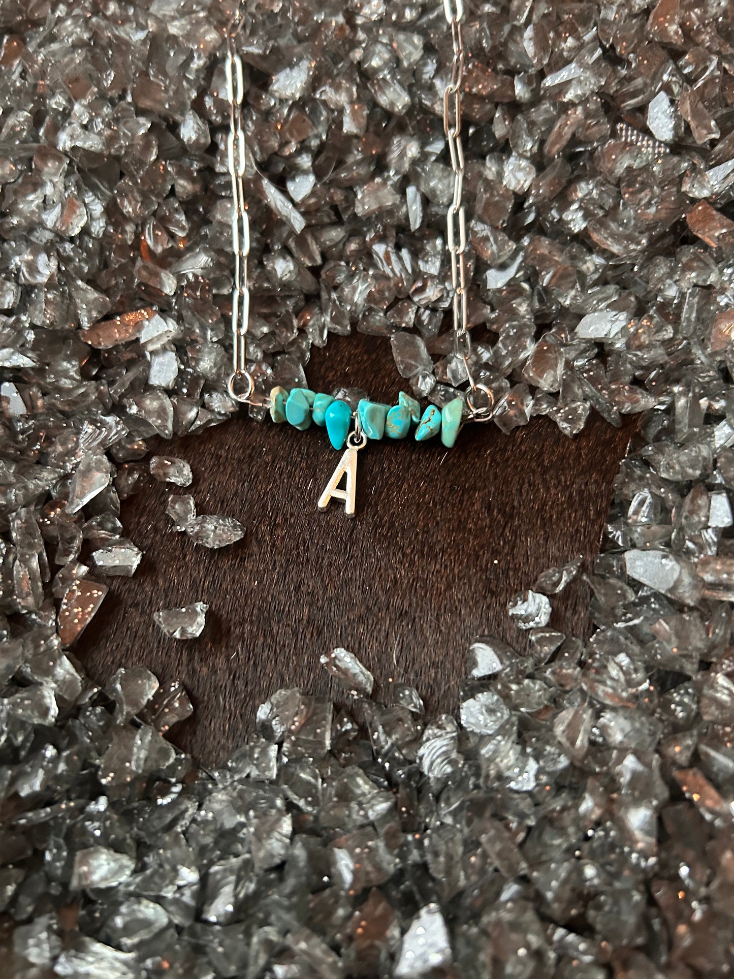 Turquoise Stone and Initial Necklace