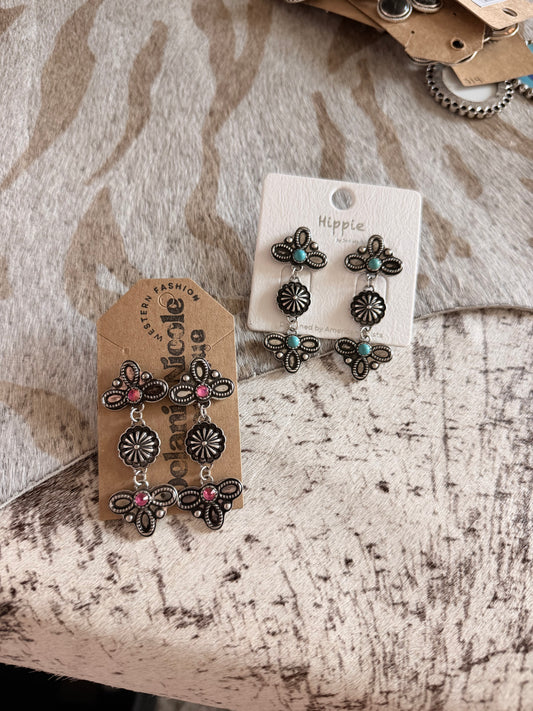 Boot Stitch Drop Turquoise Earrings