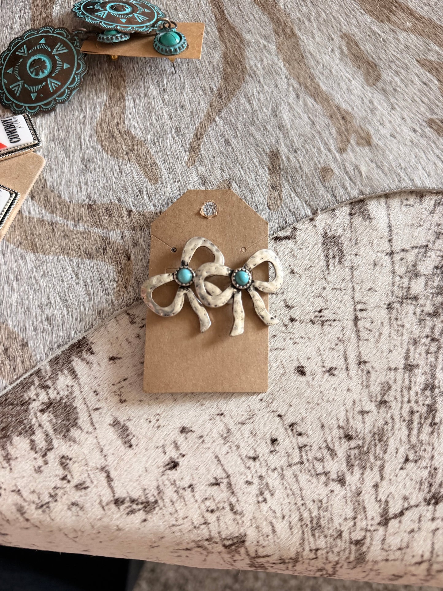 Metal Turquoise Bow Earrings