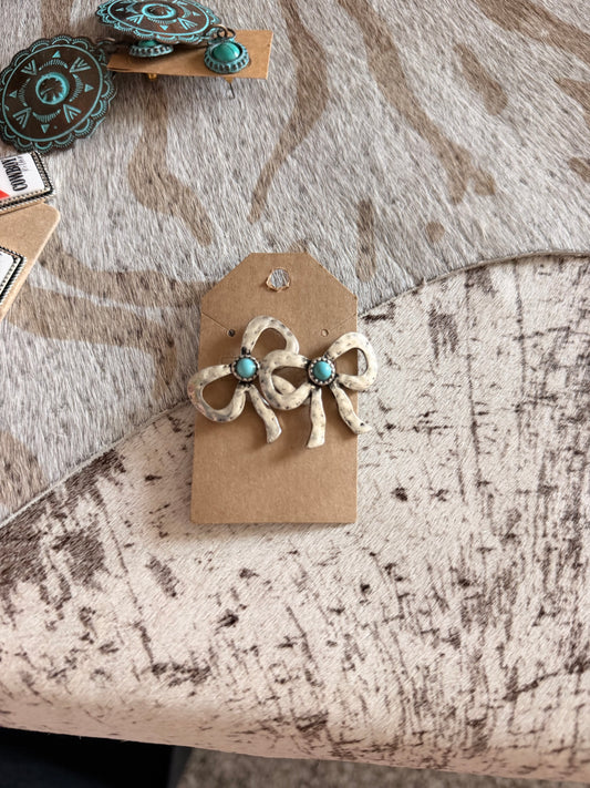 Metal Turquoise Bow Earrings