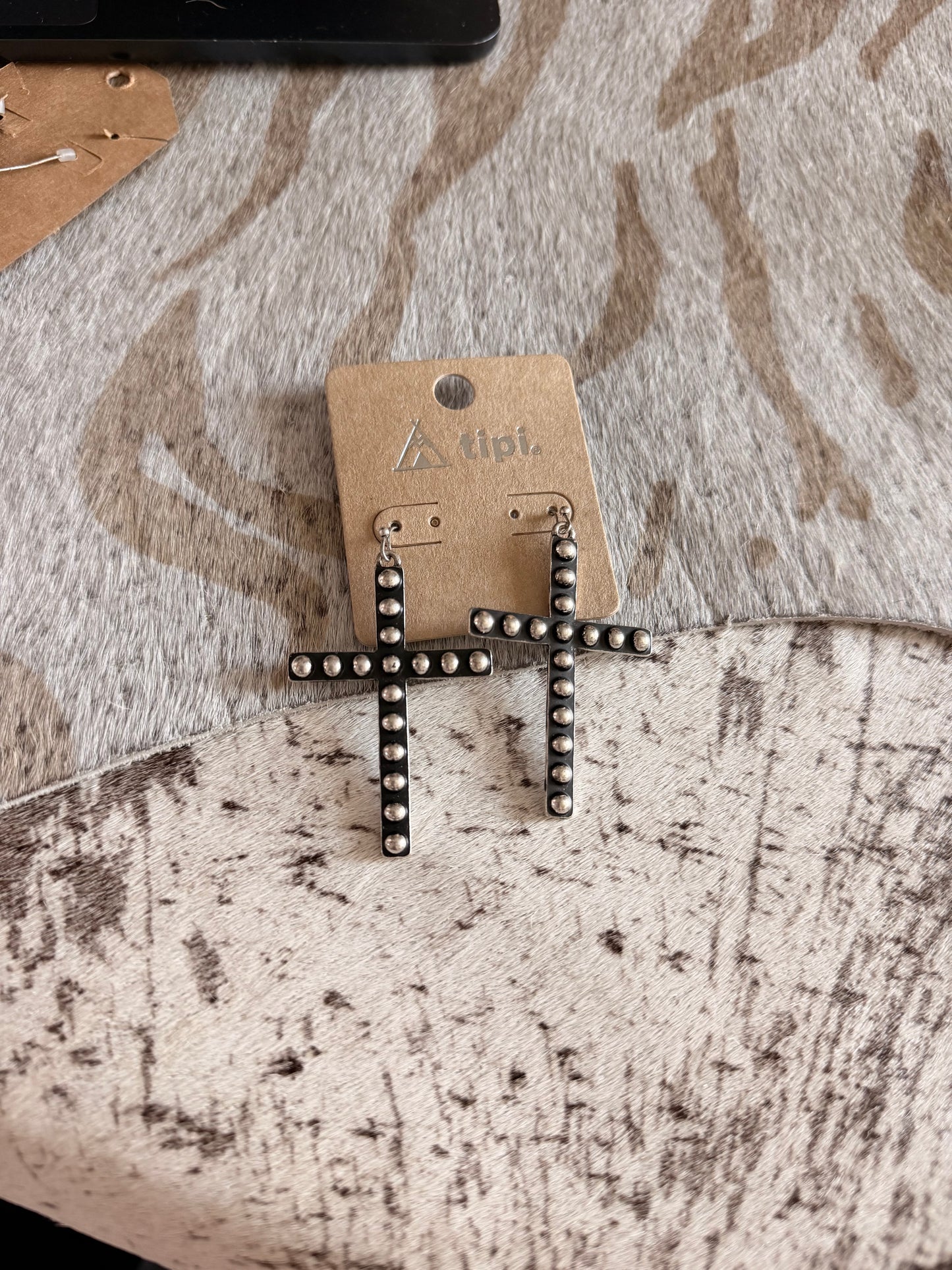 Half Dot Cross Earrings - Long