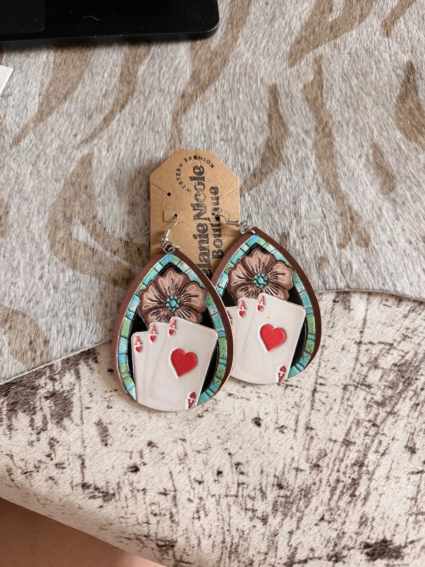 Leather Red Flower Earrings