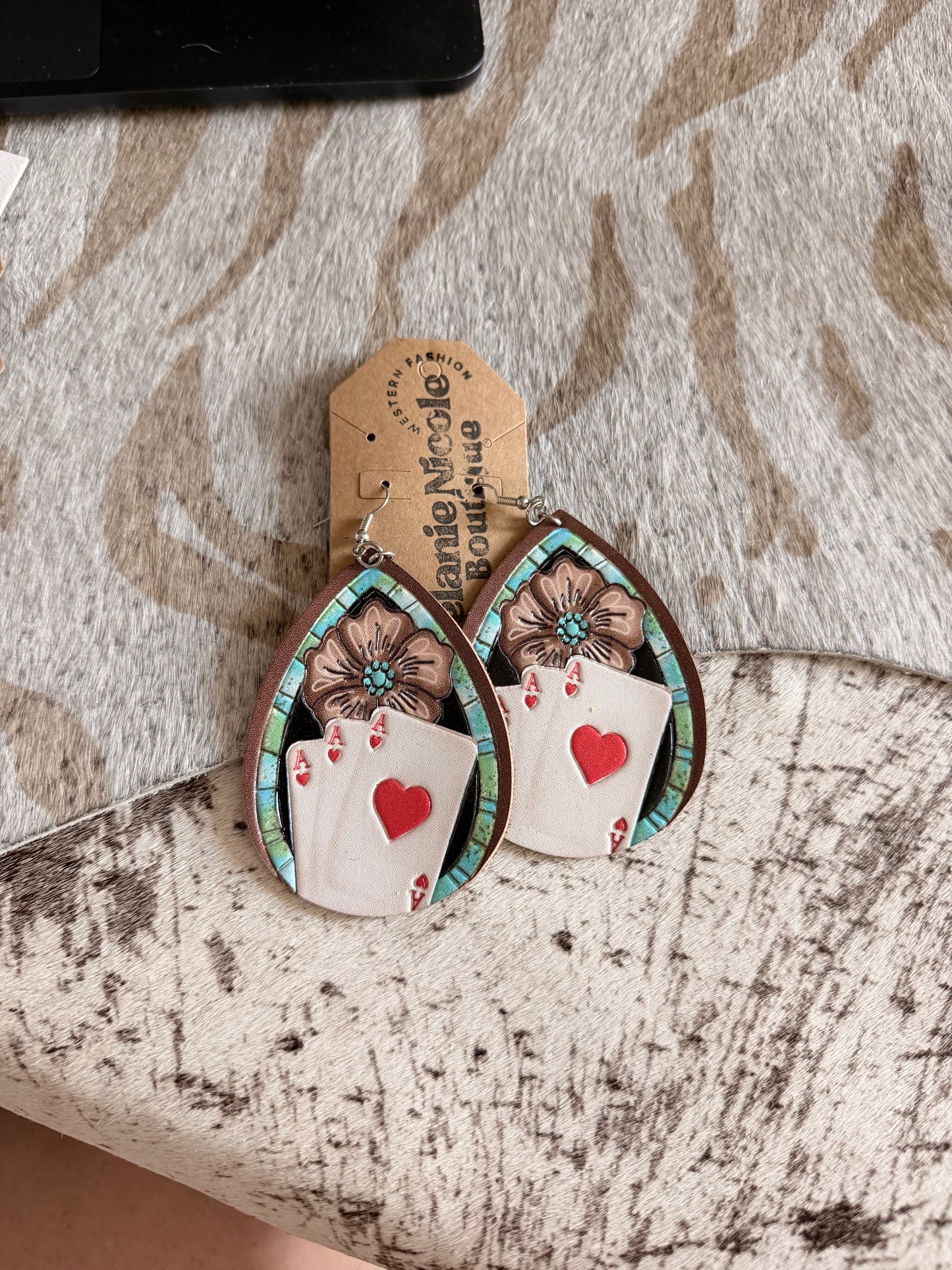 Leather Red Flower Earrings