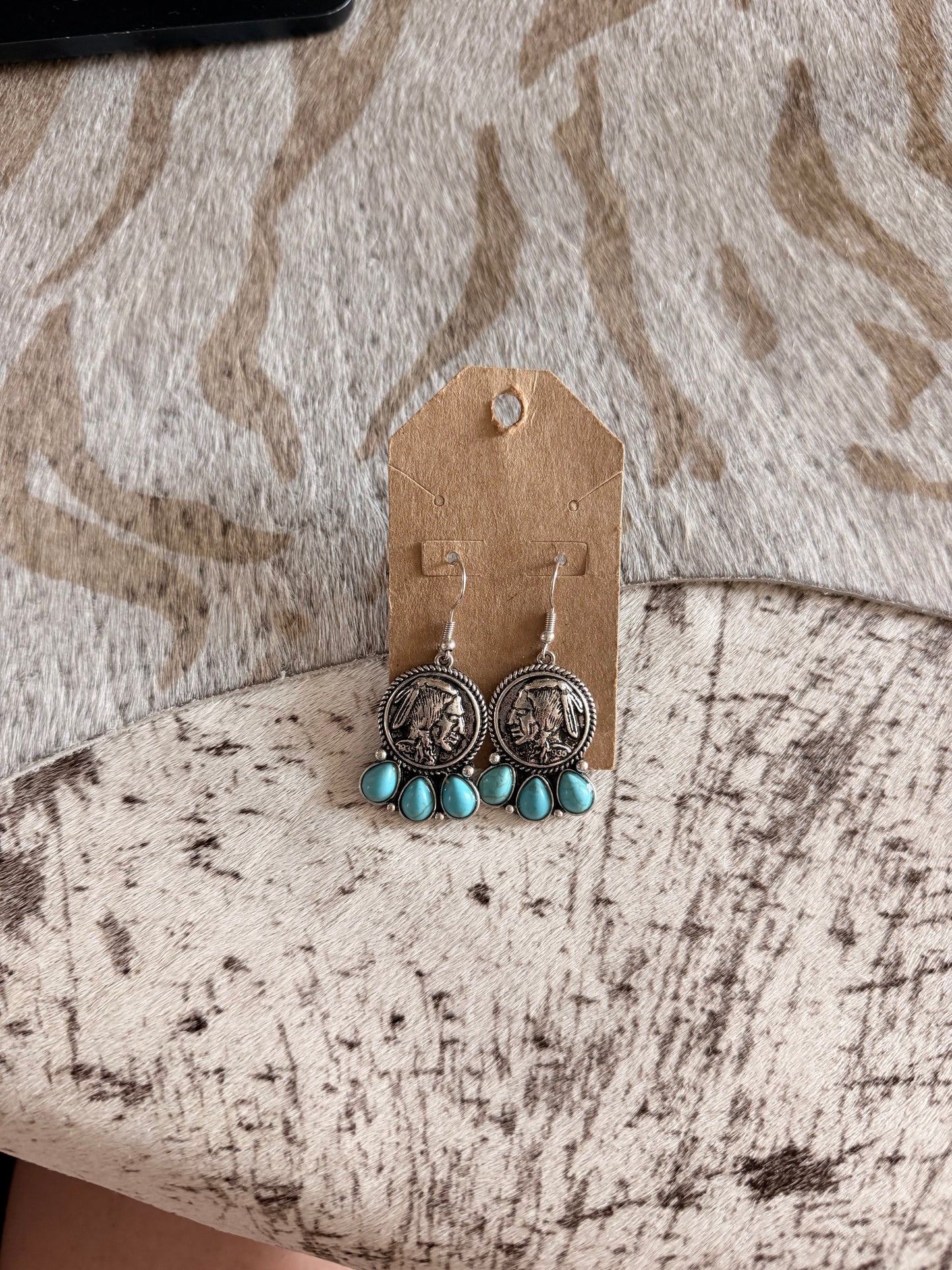 Indian Coin Head Turquoise Earrings
