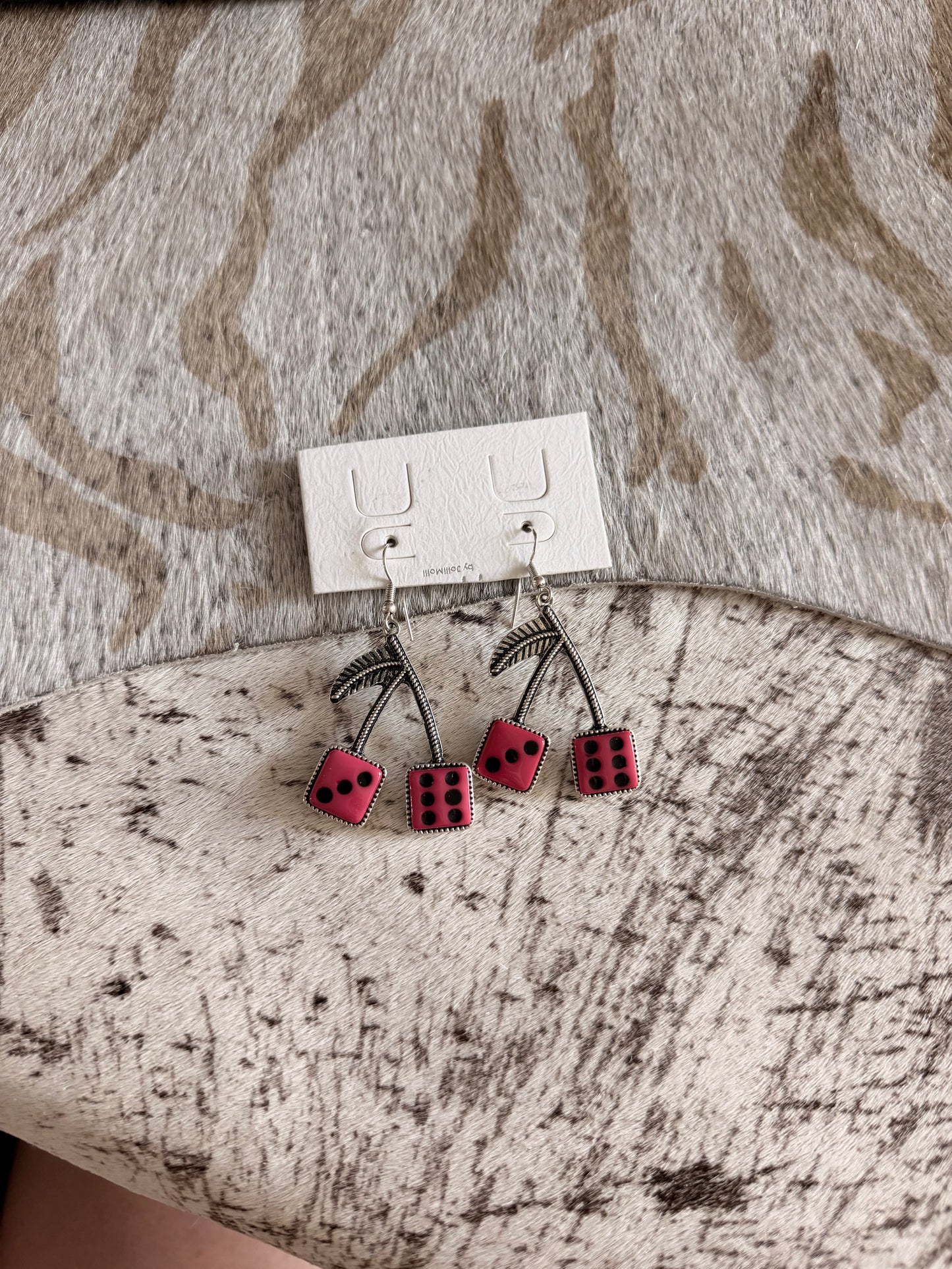 Pink Dice Cherry Earrings
