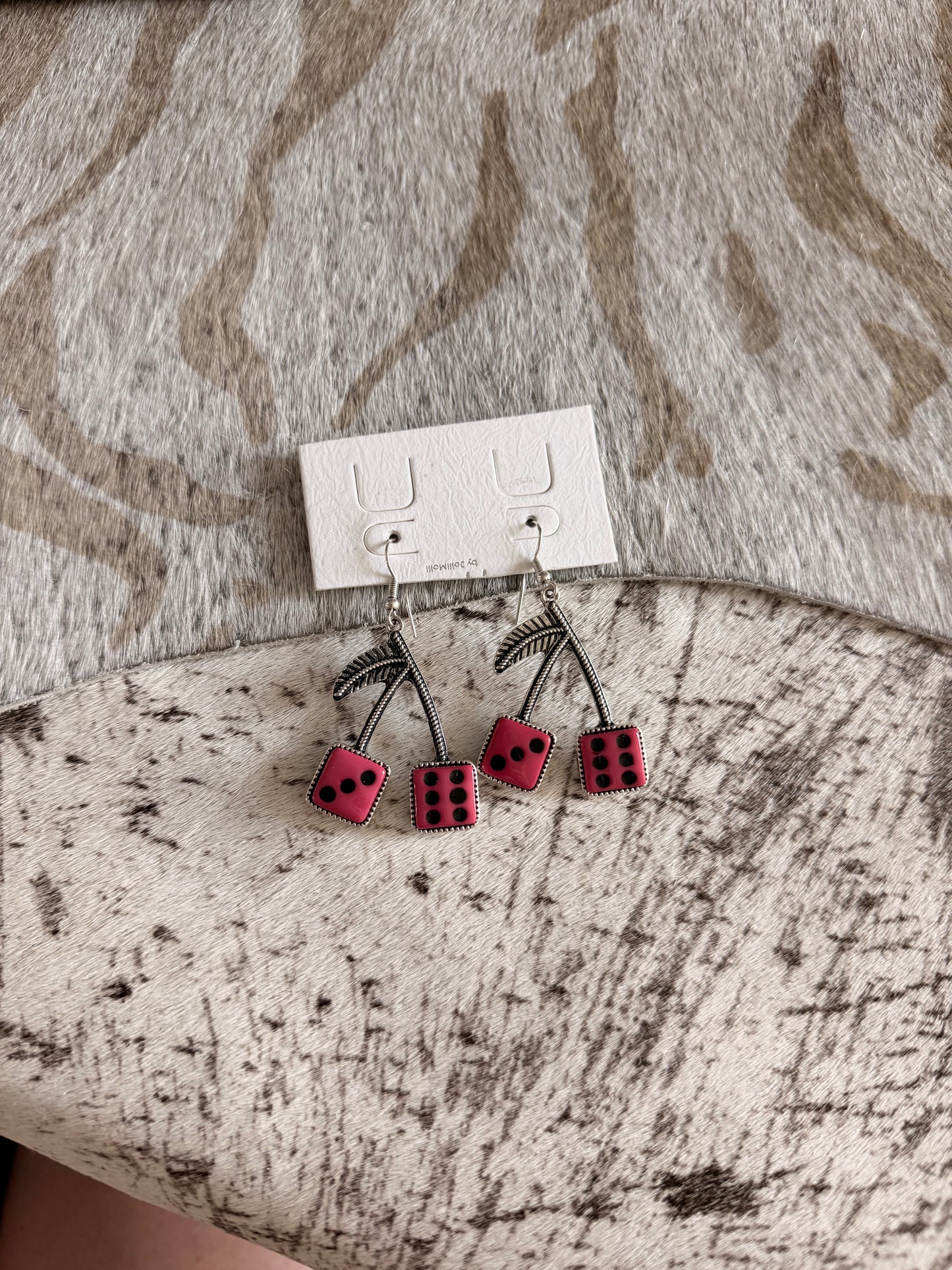 Pink Dice Cherry Earrings