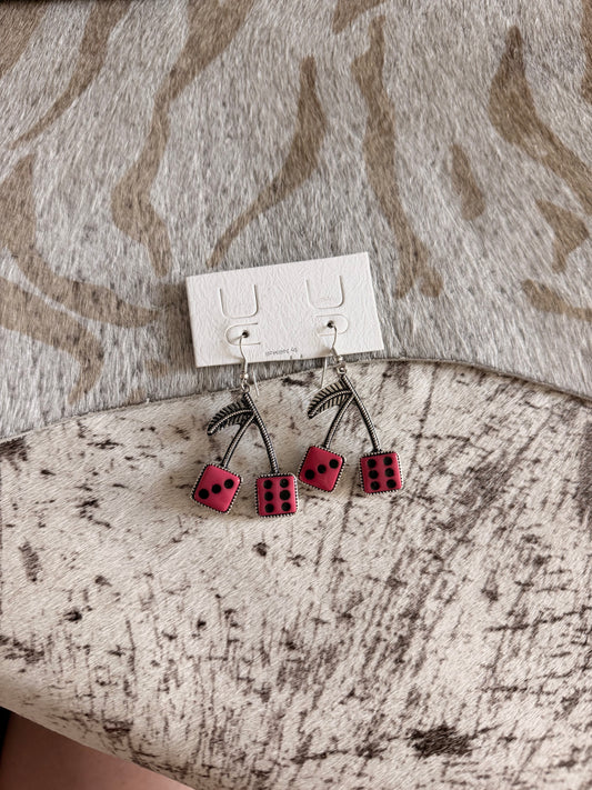 Pink Dice Cherry Earrings