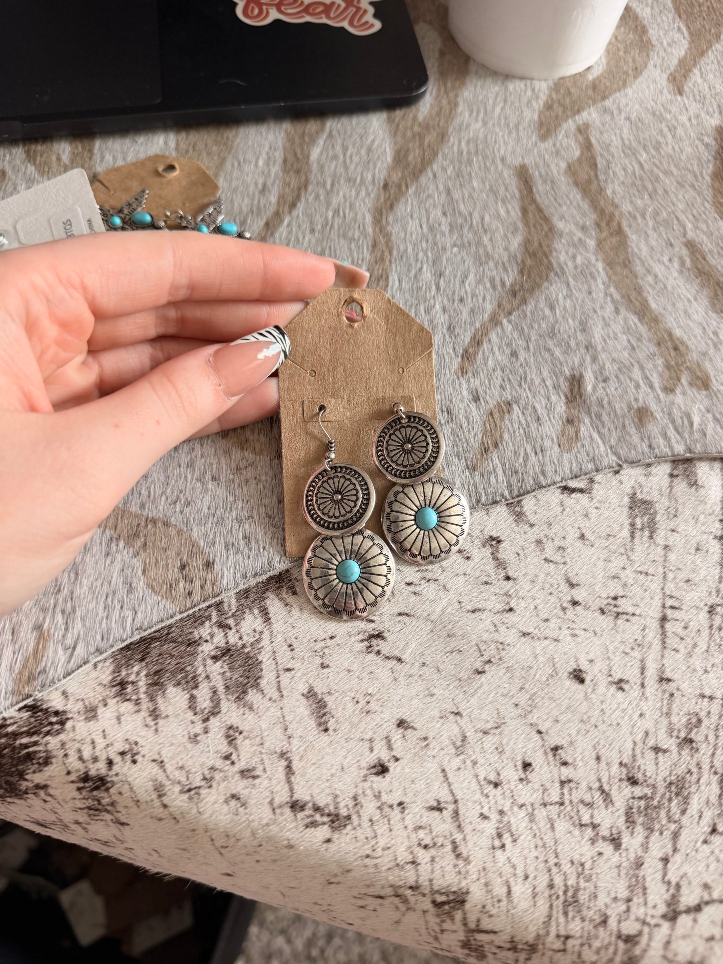 Short Concho Drop Earrings