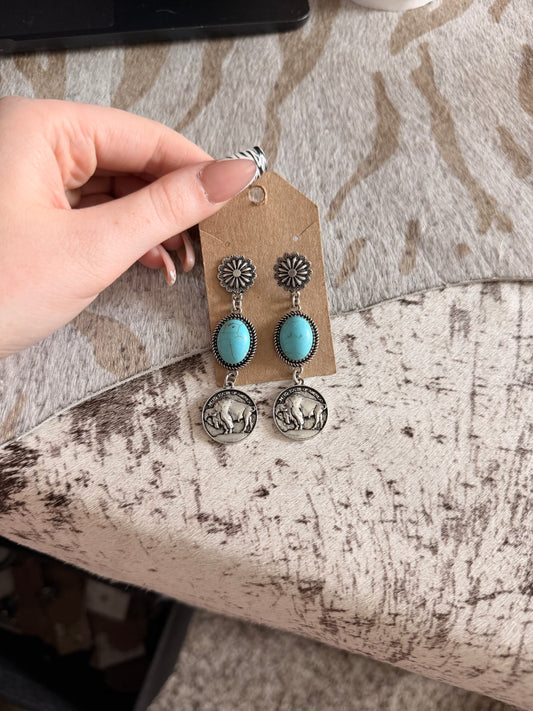 Buffalo Coin Drop Earrings