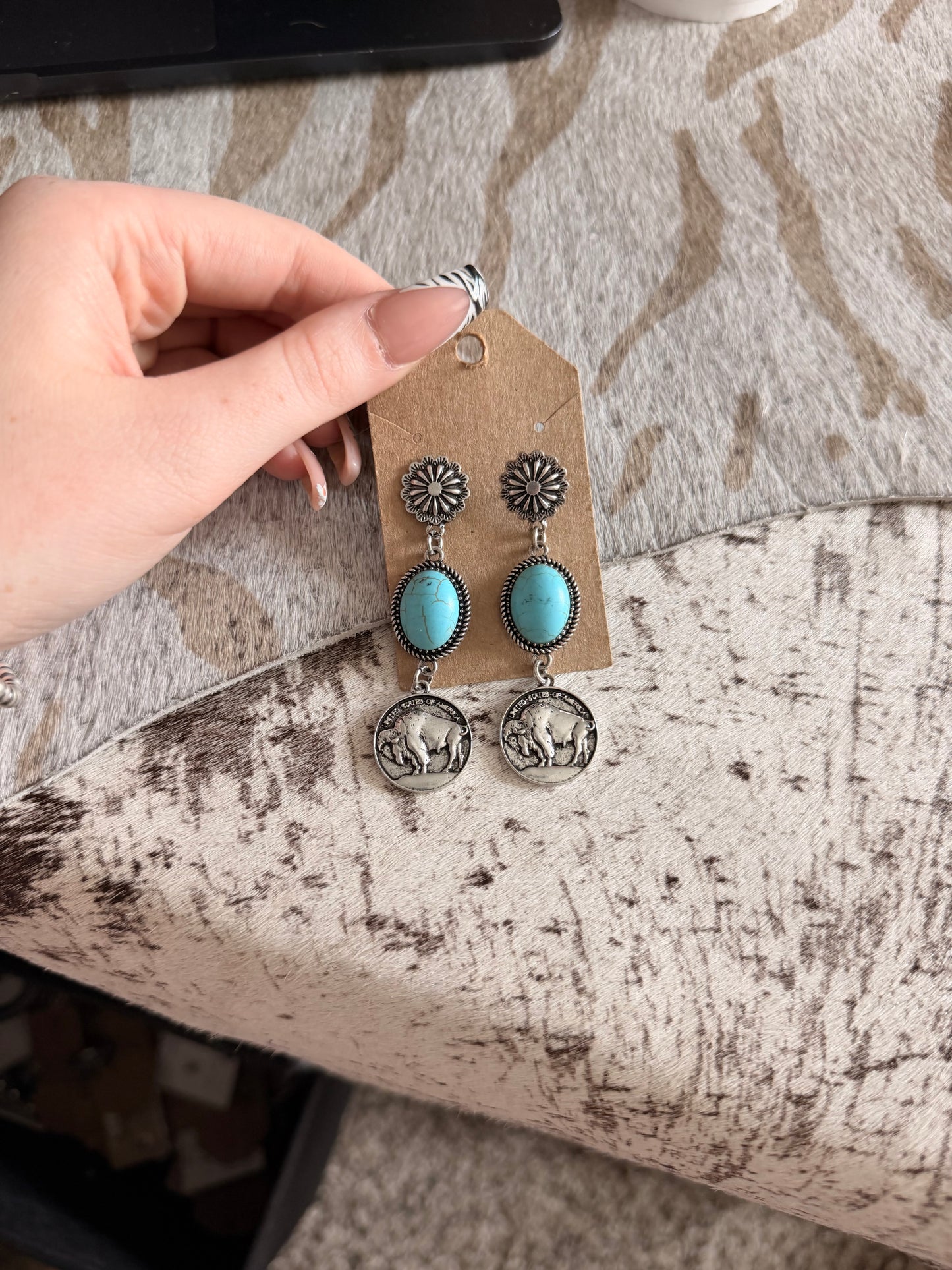 Buffalo Coin Drop Earrings