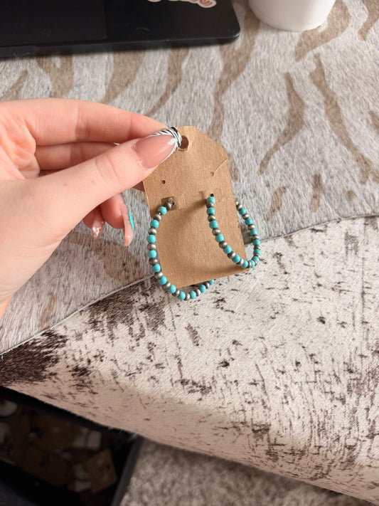 Turq Beaded Hoops