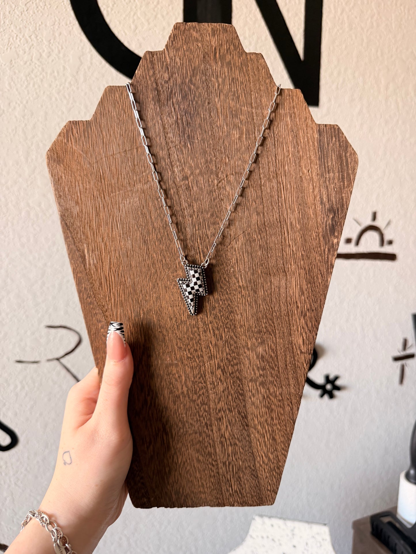 Checkered Lighting Bolt Necklace
