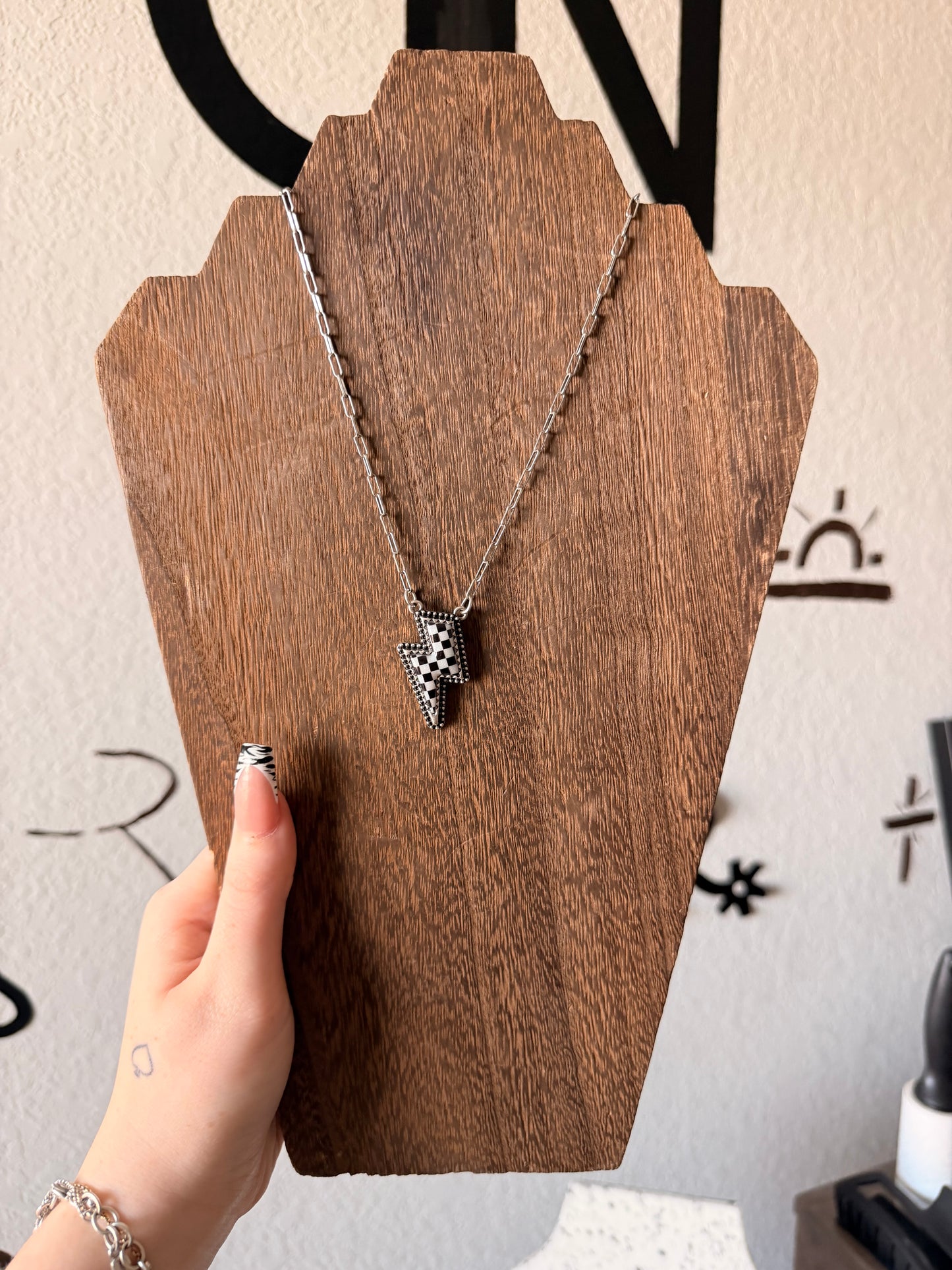 Checkered Lighting Bolt Necklace