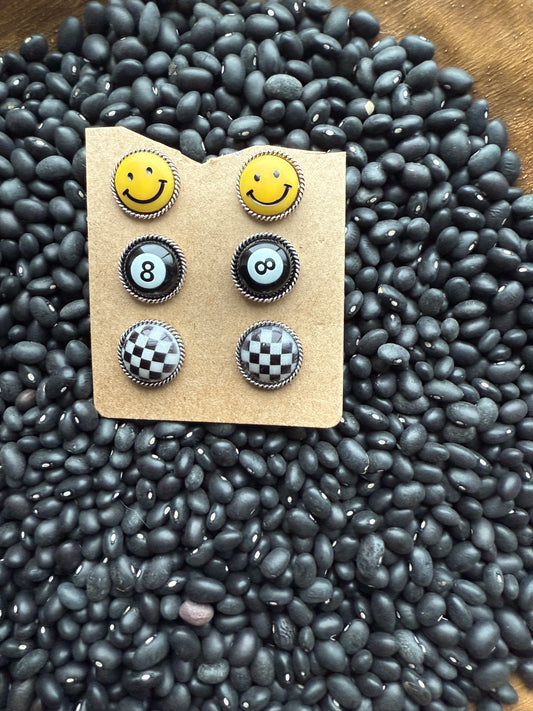 Smiley and 8 Ball Earring Set