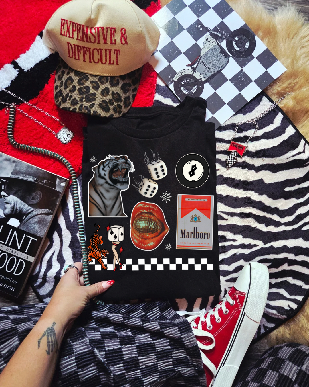 Checkered Red Collage Tee